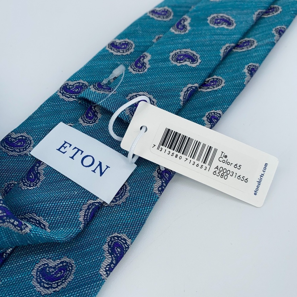 Eton Tie Mens One Size Blue Paisley Silk Classic Luxury Necktie Italy Made NWT - Picture 6 of 6